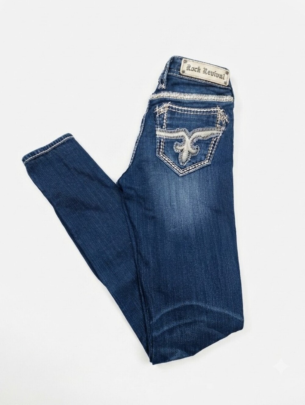 Rock Revival Nana Skinny Jeans Women's Size 27 Medium Wash Rhinestone Fleur De L